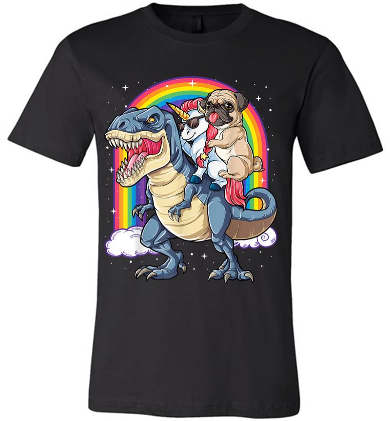 Pug Unicorn Dinosaur T-Rex Kids Girls Women Rainbow Premium T-shirt