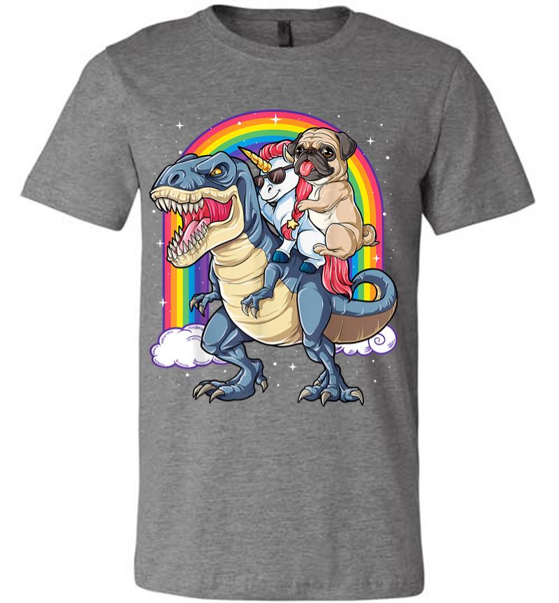 Inktee Store - Pug Unicorn Dinosaur T-Rex Kids Girls Women Rainbow Premium T-Shirt Image