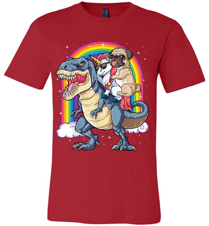 Inktee Store - Pug Unicorn Dinosaur T-Rex Kids Girls Women Rainbow Premium T-Shirt Image