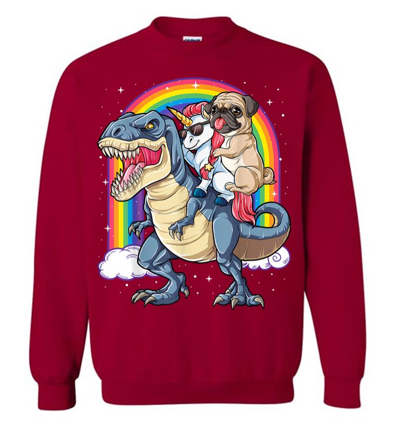 Inktee Store - Pug Unicorn Dinosaur T-Rex Kids Girls Women Rainbow Sweatshirt Image