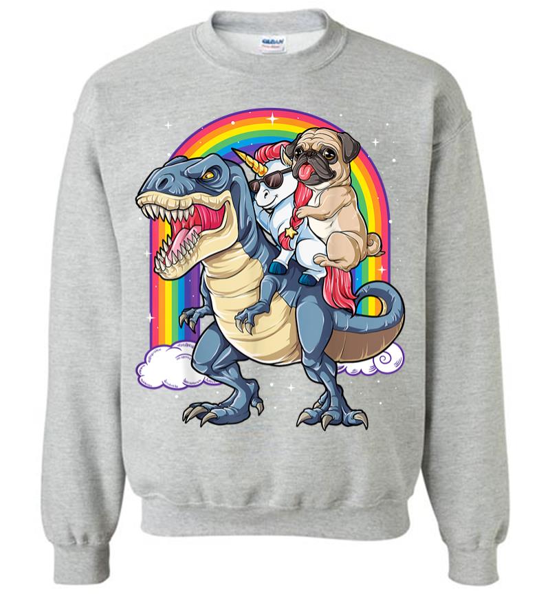 Inktee Store - Pug Unicorn Dinosaur T-Rex Kids Girls Women Rainbow Sweatshirt Image