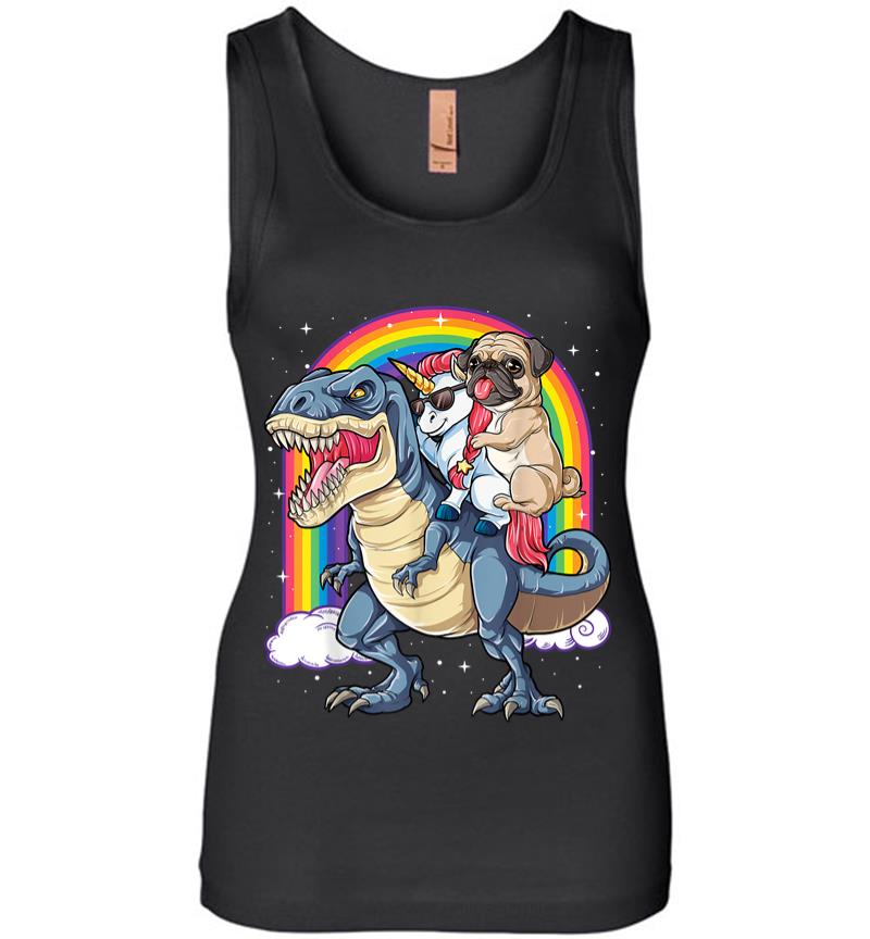 Pug Unicorn Dinosaur T-Rex Kids Girls Women Rainbow Women Jersey Tank Top
