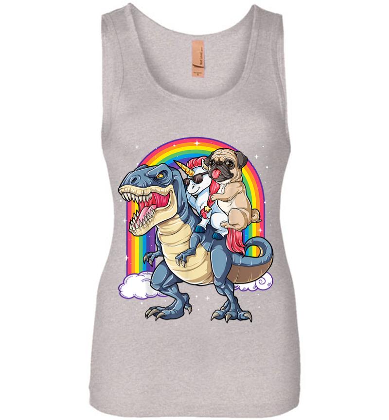 Inktee Store - Pug Unicorn Dinosaur T-Rex Kids Girls Women Rainbow Women Jersey Tank Top Image