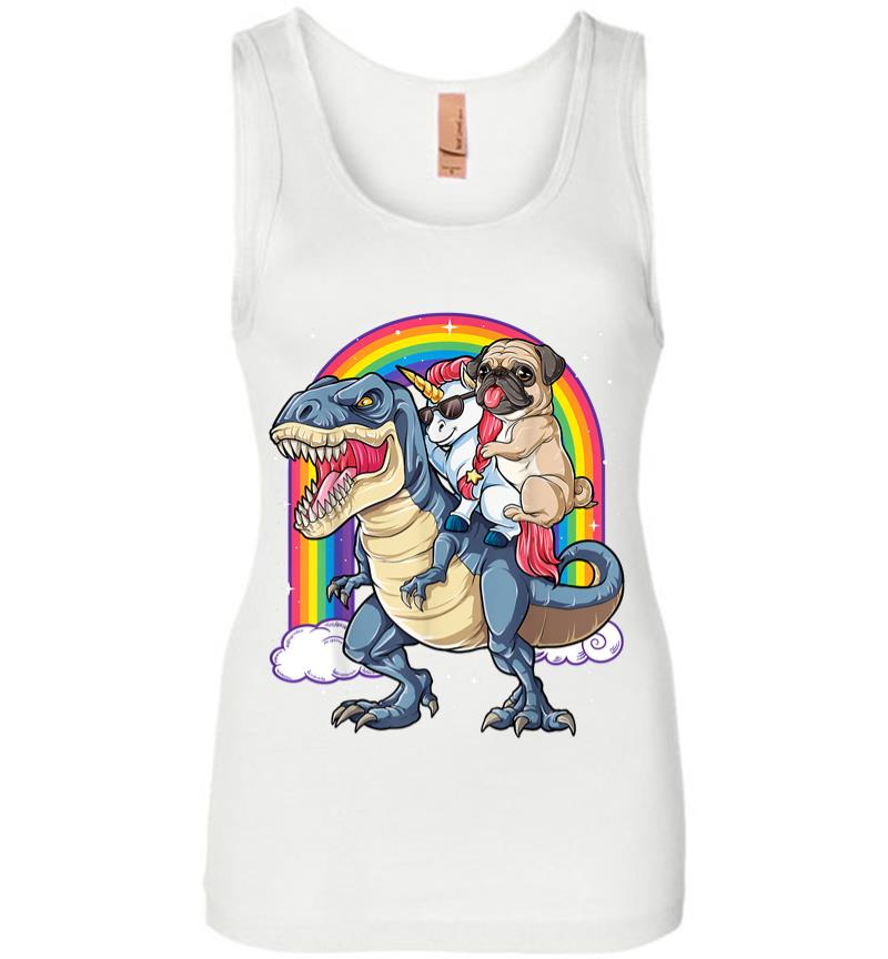Inktee Store - Pug Unicorn Dinosaur T-Rex Kids Girls Women Rainbow Women Jersey Tank Top Image