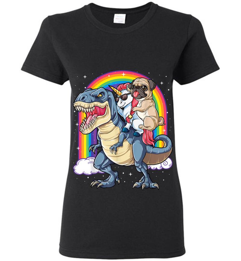 Pug Unicorn Dinosaur T-Rex Kids Girls Women Rainbow Women T-shirt