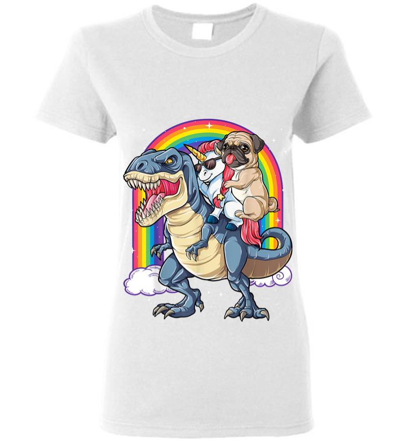 Inktee Store - Pug Unicorn Dinosaur T-Rex Kids Girls Women Rainbow Women T-Shirt Image