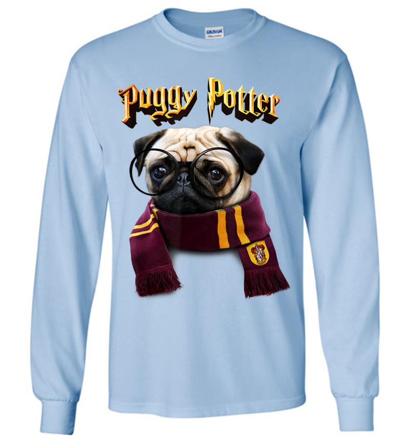Inktee Store - Puggy Potter Magic Wizard Pug Funny Pug Long Sleeve T-Shirt Image