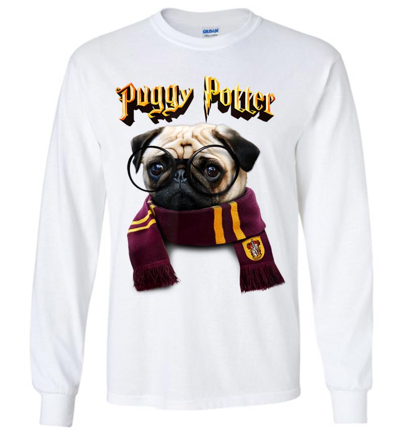 Inktee Store - Puggy Potter Magic Wizard Pug Funny Pug Long Sleeve T-Shirt Image