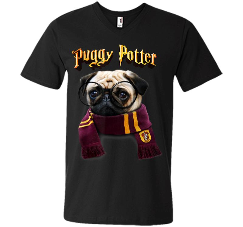 Puggy Potter Magic Wizard Pug Funny Pug V-neck T-shirt