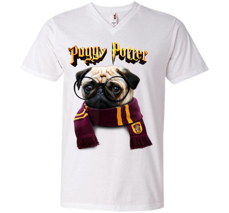 Inktee Store - Puggy Potter Magic Wizard Pug Funny Pug V-Neck T-Shirt Image