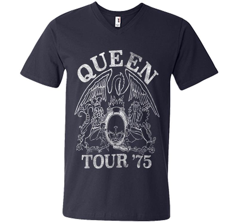 Inktee Store - Queen Official Tour 75 Crest Logo V-Neck T-Shirt Image