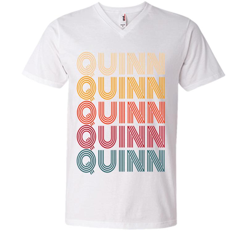 Inktee Store - Quinn Retro Vintage Style Name V-Neck T-Shirt Image