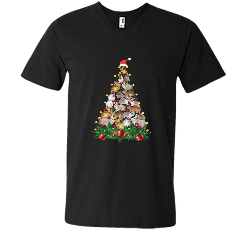 Rabbit Santa Christmas Tree V-Neck T-Shirt