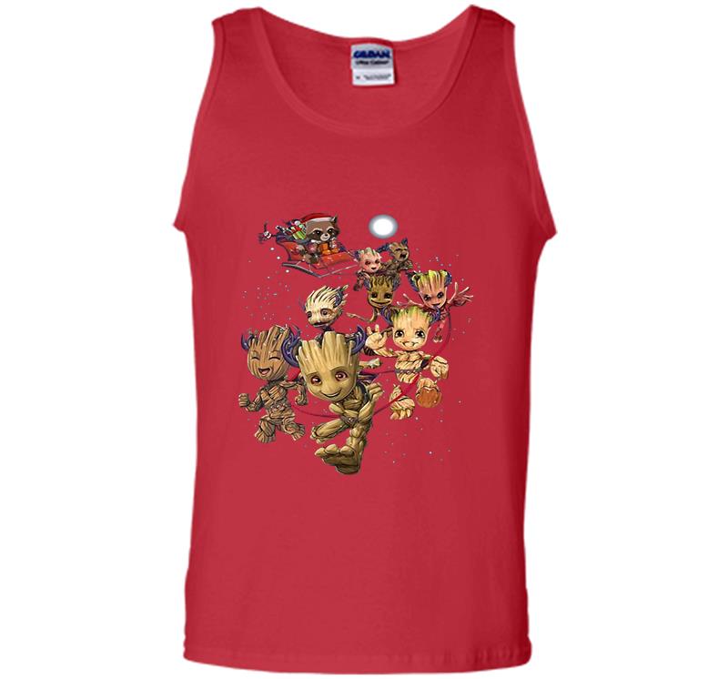 Inktee Store - Raccoon Santa And Groot Reindeer Christmas Mens Tank Top Image