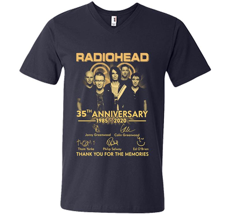 Inktee Store - Radiohead Band 35Th Anniversary 1985-2020 Signature V-Neck T-Shirt Image