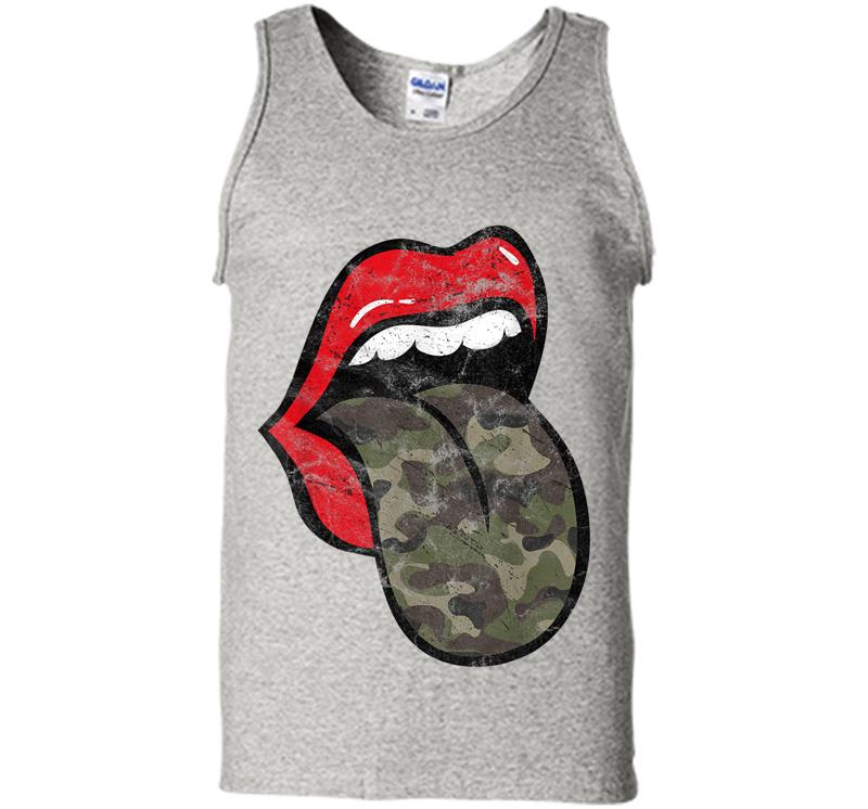 Red Lips Camo Tongue Distressed Trendy Grunge Mens Tank Top