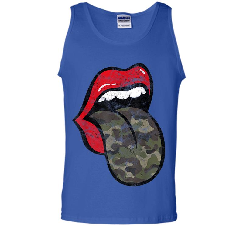 Inktee Store - Red Lips Camo Tongue Distressed Trendy Grunge Mens Tank Top Image