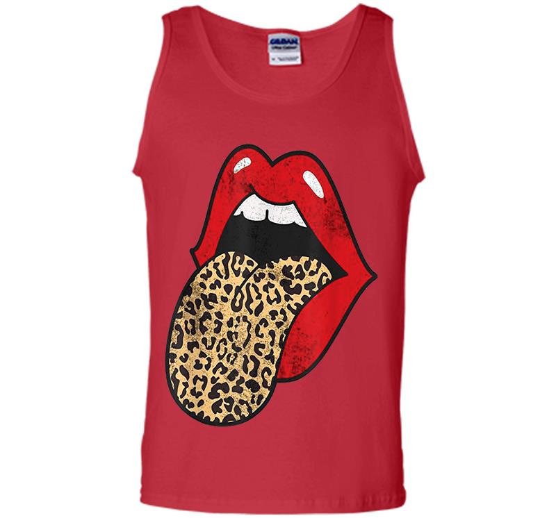 Inktee Store - Red Lips Leopard Tongue Cheetah Animal Print Trendy Graphic Mens Tank Top Image