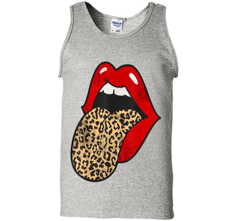 Red Lips Leopard Tongue Trendy Animal Print Mens Tank Top