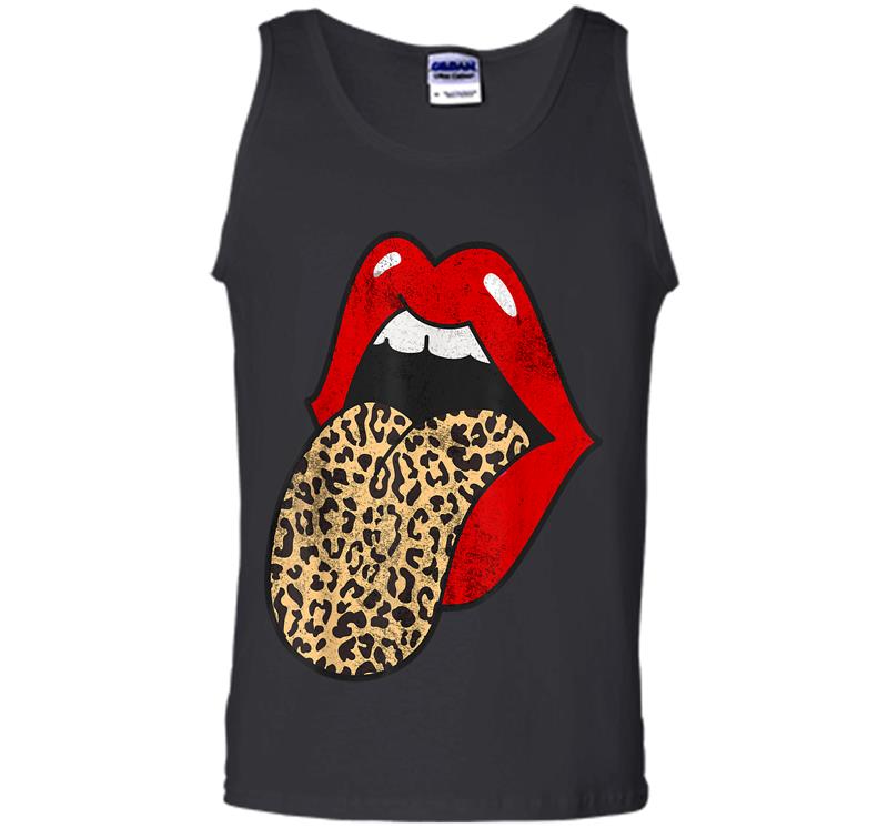Inktee Store - Red Lips Leopard Tongue Trendy Animal Print Mens Tank Top Image