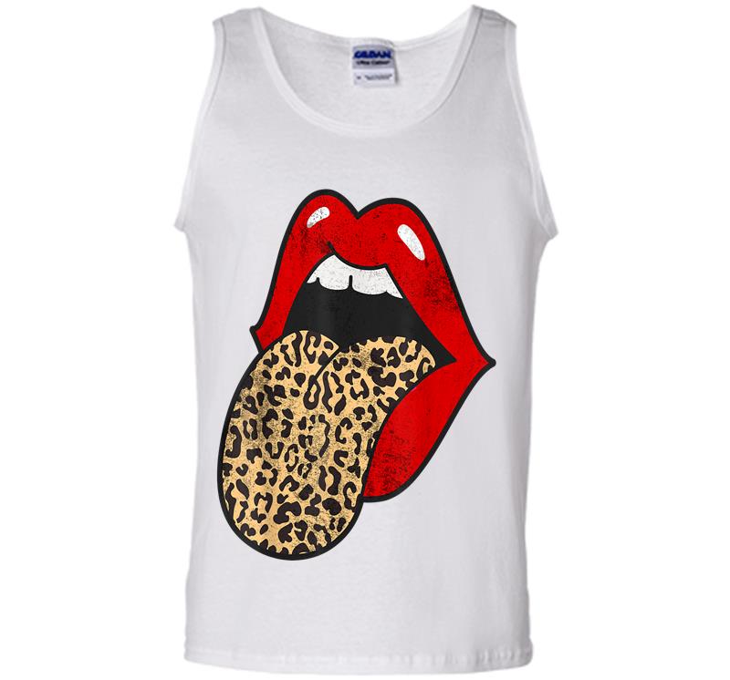 Inktee Store - Red Lips Leopard Tongue Trendy Animal Print Mens Tank Top Image