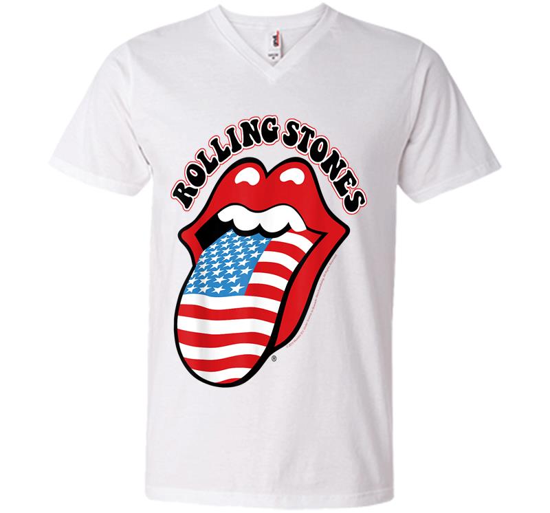 Inktee Store - Rolling Stones Official Vintage Us Tongue V-Neck T-Shirt Image