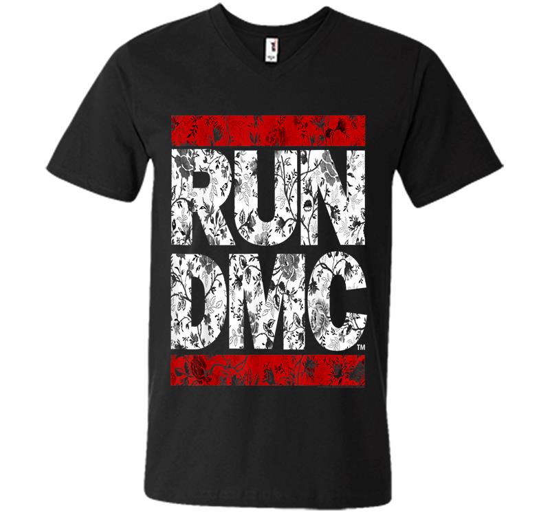 Run Dmc Official Floral Red Logo V-Neck T-Shirt