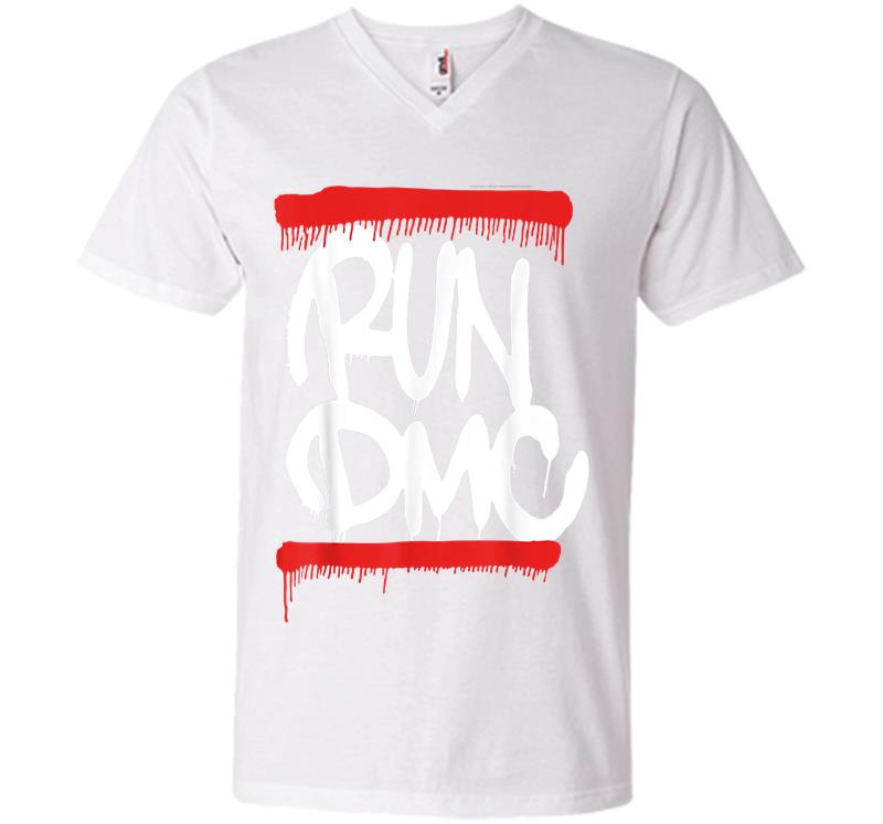 Inktee Store - Run Dmc Official Graffiti Logo V-Neck T-Shirt Image