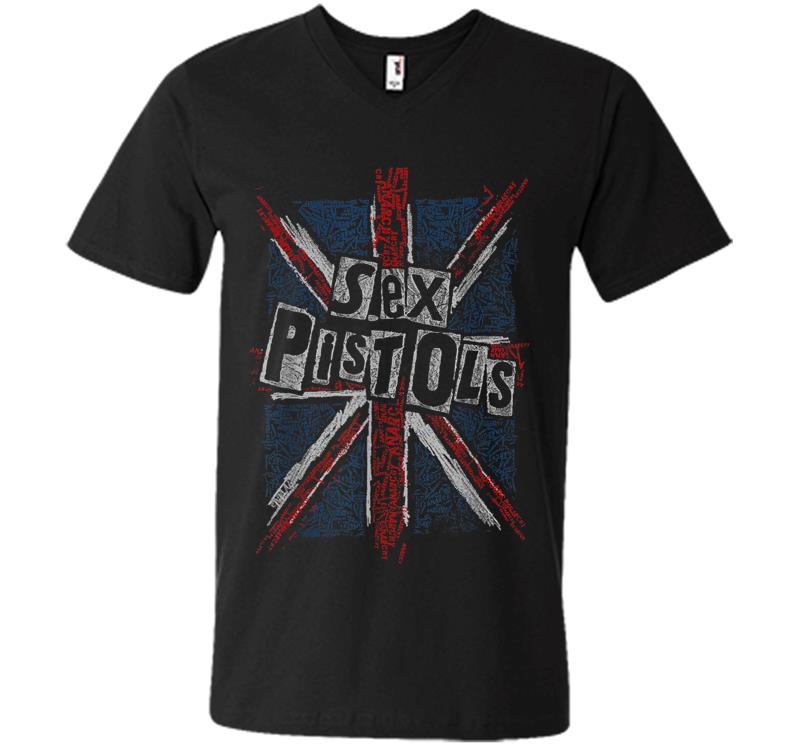 Sex Pistols Official Union Jack Words V-neck T-shirt