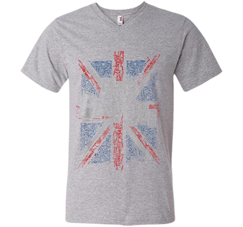 Inktee Store - Sex Pistols Official Union Jack Words V-Neck T-Shirt Image
