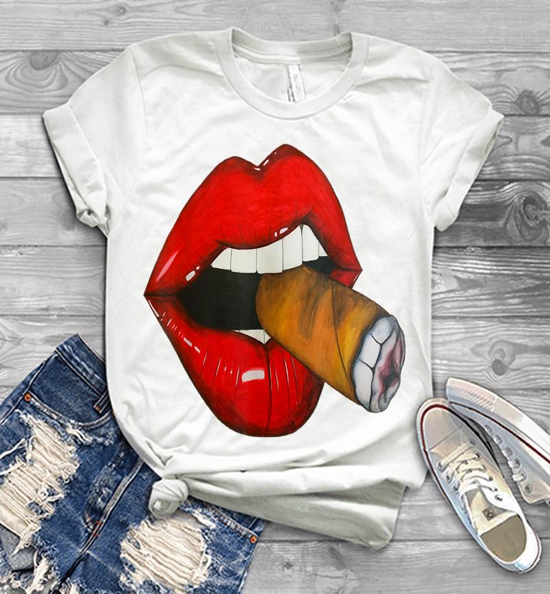 Inktee Store - Sexy Smoke Cuban Cigar Vixen Red Lips Smoking Mens T-Shirt Image