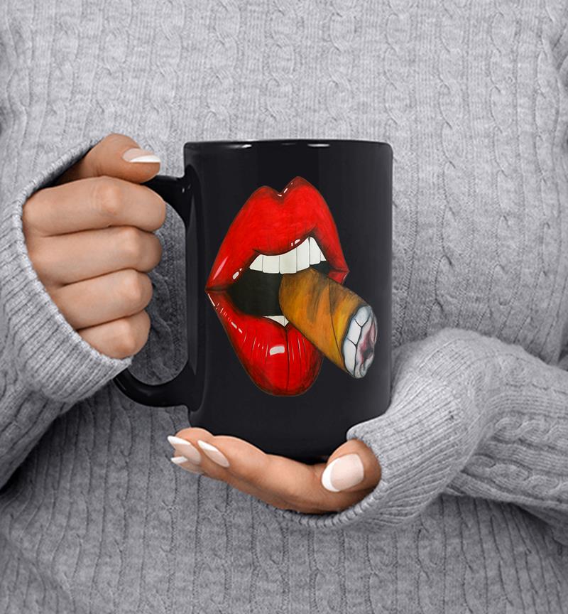 Sexy Smoke Cuban Cigar Vixen Red Lips Smoking Mug Inktee Store 