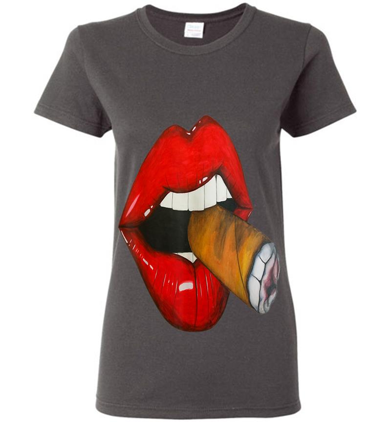 Sexy Smoke Cuban Cigar Vixen Red Lips Smoking Womens T Shirt Inktee Store 