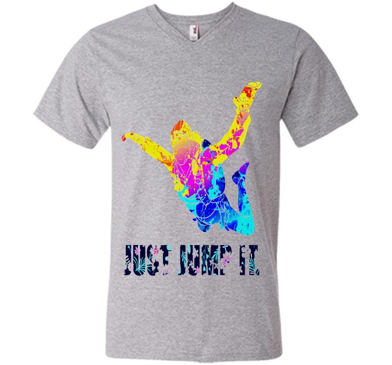 Inktee Store - Skydiving Athlete Just Jump It V-Neck T-Shirt Image