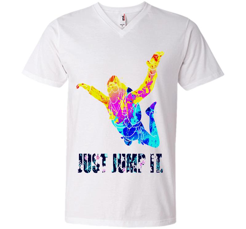 Inktee Store - Skydiving Athlete Just Jump It V-Neck T-Shirt Image