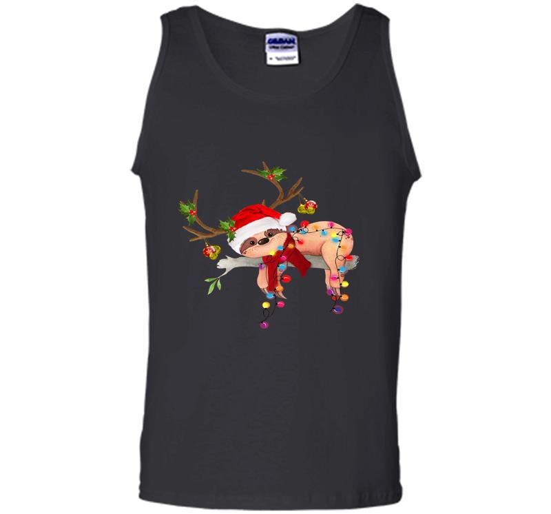 Inktee Store - Sloth Santa Reindeer Christmas Mens Tank Top Image