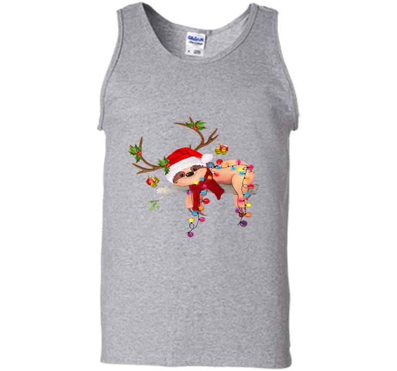 Inktee Store - Sloth Santa Reindeer Christmas Mens Tank Top Image