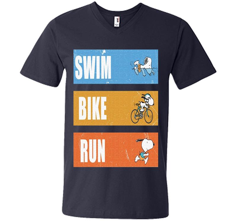 Inktee Store - Snoopy Ironman Triathlon Swim Bike And Run V-Neck T-Shirt Image