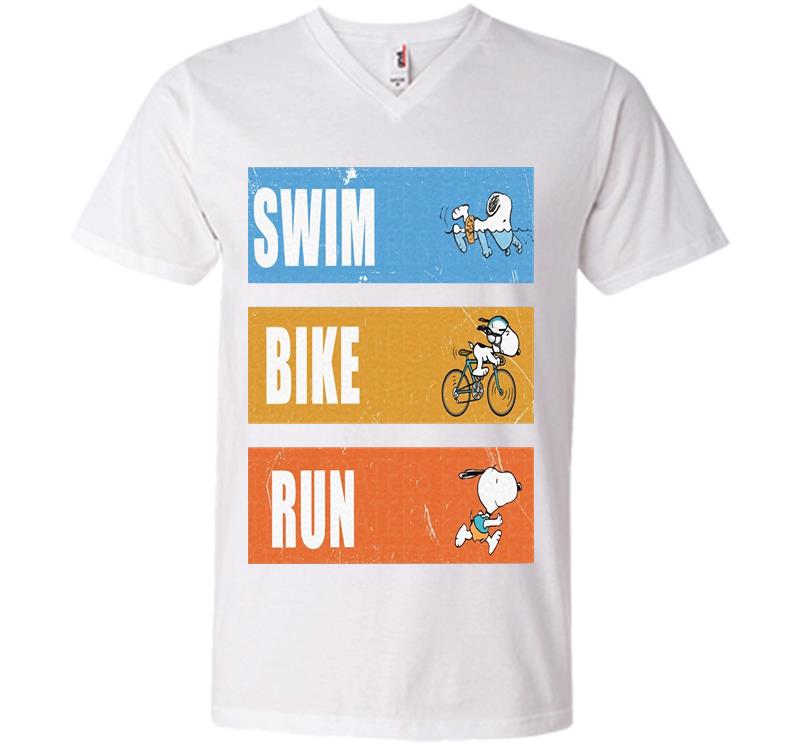 Inktee Store - Snoopy Ironman Triathlon Swim Bike And Run V-Neck T-Shirt Image