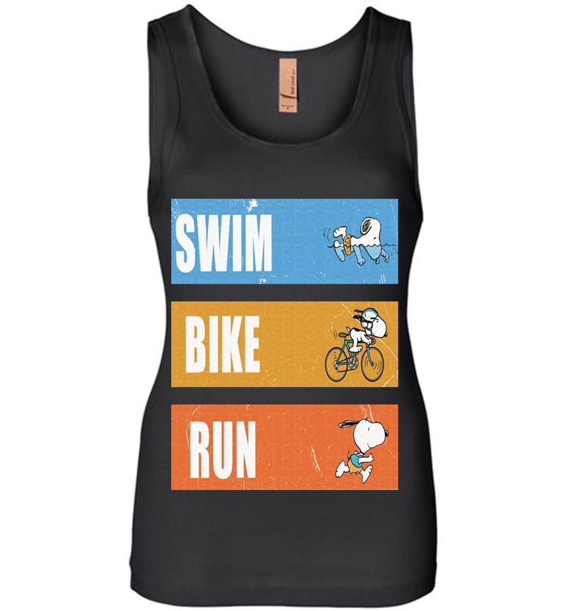 Snoopy Ironman Triathlon Swim Bike And Run Womens Jersey Tank Top