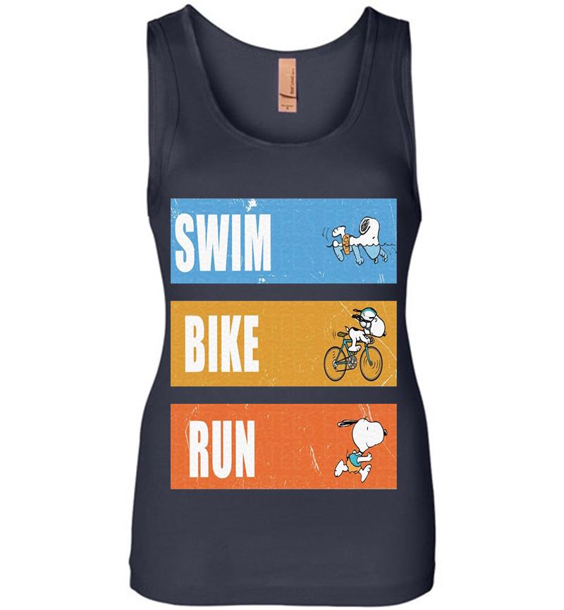 Inktee Store - Snoopy Ironman Triathlon Swim Bike And Run Womens Jersey Tank Top Image
