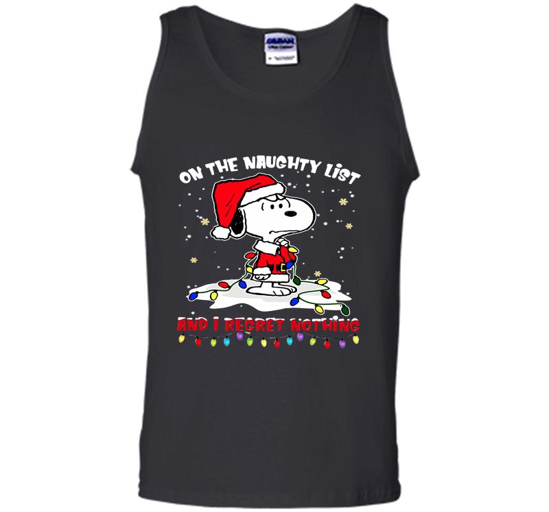 Inktee Store - Snoopy Santa On The Naughty List And I Regret Nothing Christmas Mens Tank Top Image