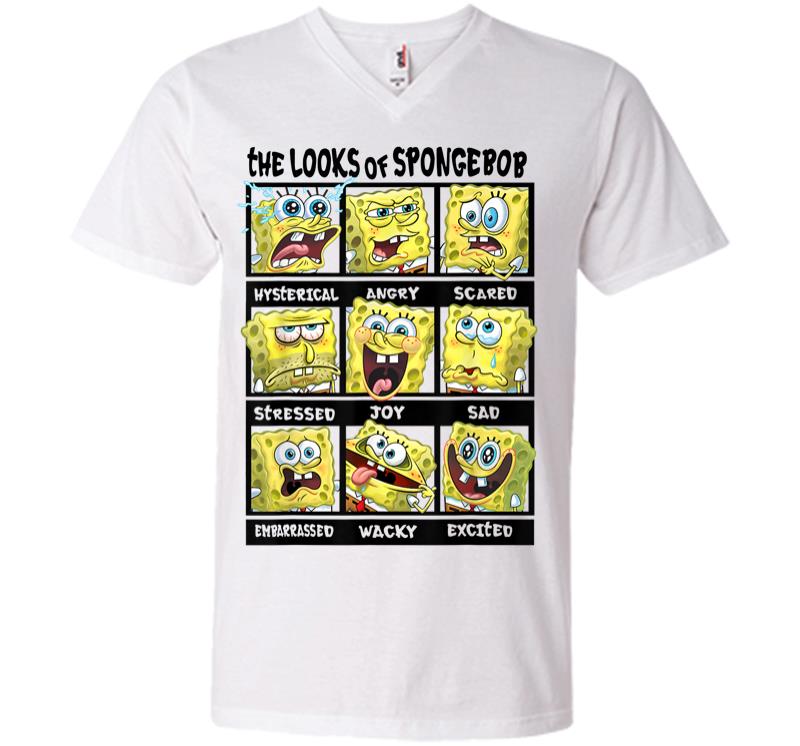 Inktee Store - Spongebob Squarepants Multiple Looks Emotions V-Neck T-Shirt Image