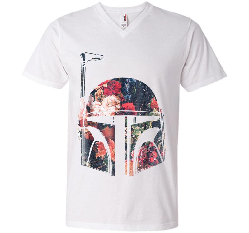 Inktee Store - Star Wars Boba Fett Floral Print Helmet Graphic V-Neck T-Shirt Image