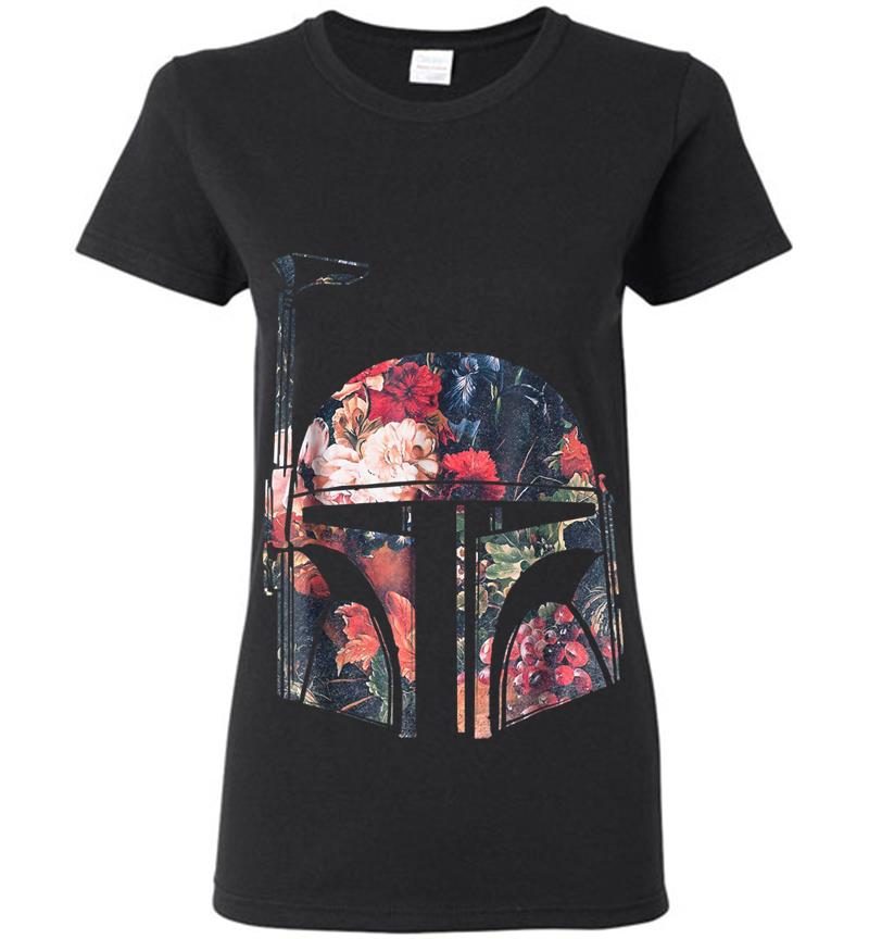 Star Wars Boba Fett Floral Print Helmet Graphic Womens T-Shirt