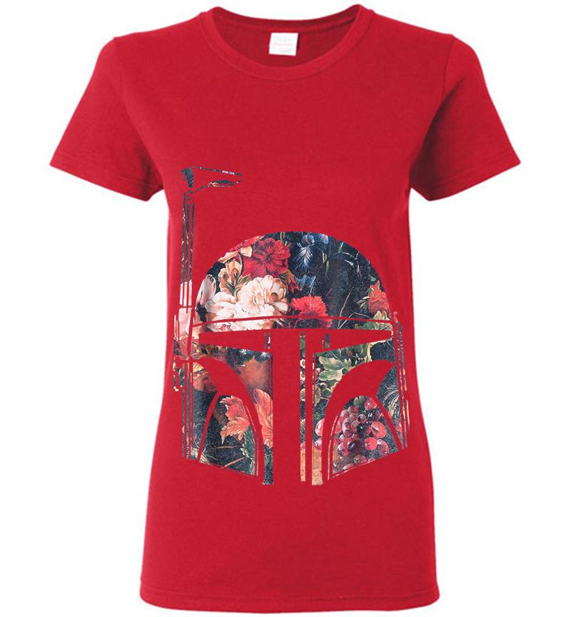 Inktee Store - Star Wars Boba Fett Floral Print Helmet Graphic Womens T-Shirt Image