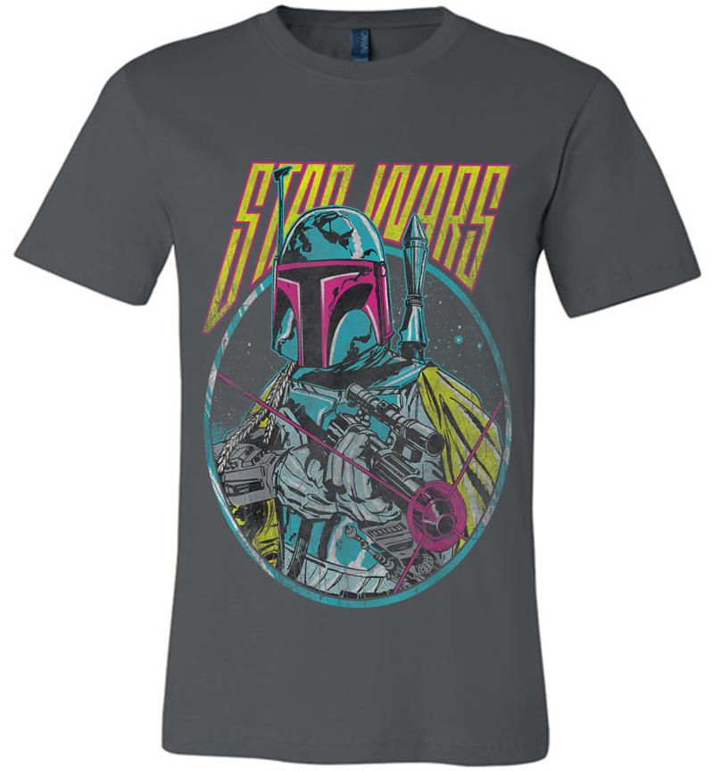 Star Wars Boba Fett Neon Blaster Vintage Graphic Premium T-Shirt