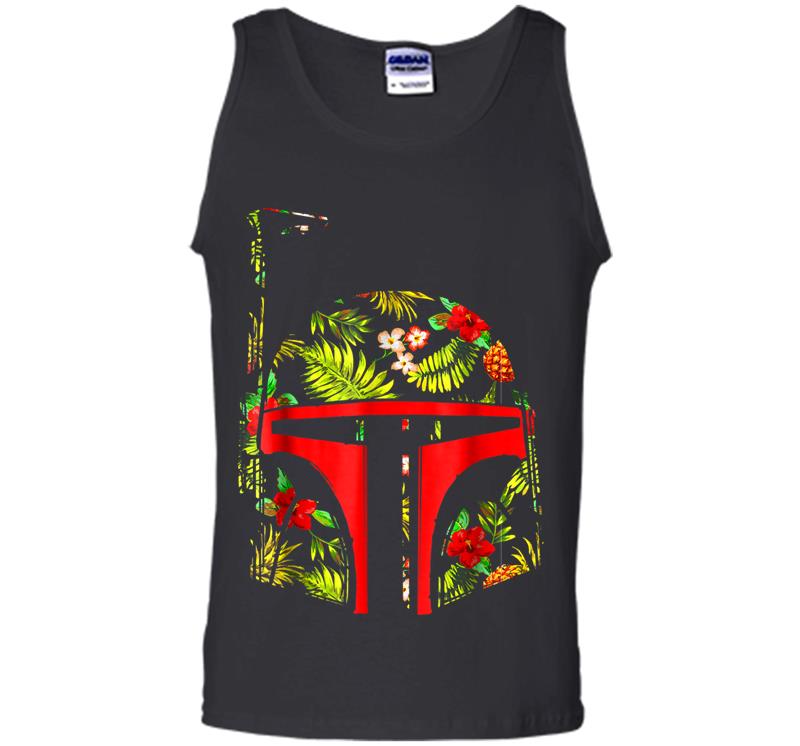 Inktee Store - Star Wars Boba Fett Tropical Print Helmet Graphic Mens Tank Top Image
