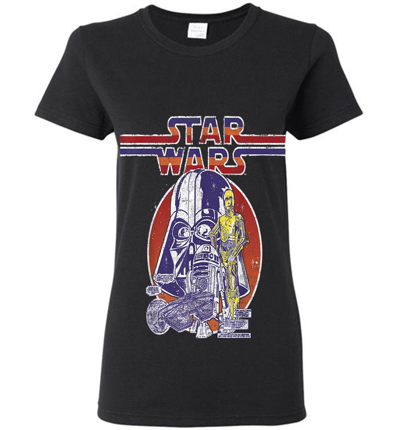 Star Wars C-3Po R2-D2 Vader Retro 70'S Vintage Womens T-Shirt
