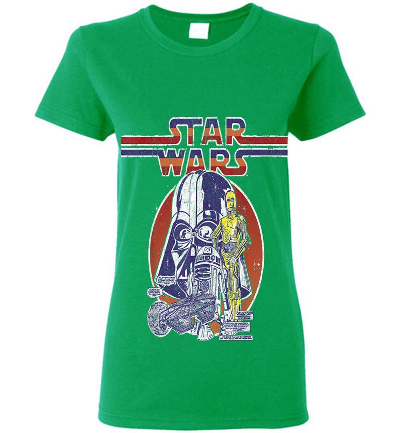 Inktee Store - Star Wars C-3Po R2-D2 Vader Retro 70'S Vintage Womens T-Shirt Image